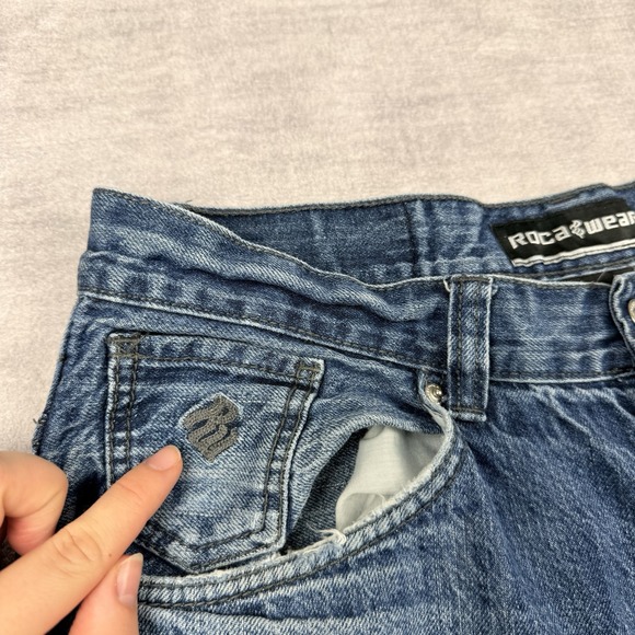 Vtg Roca Wear Jeans Men 36x30 Blue Denim Straight‎ Leg Y2K Embroidered Pocket - Picture 4 of 13